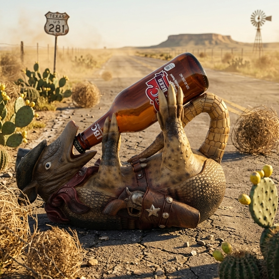 Drunk Cowboy Armadillo Sheriff Beer Wine Bottle Holder Rustic Western Decor 12"