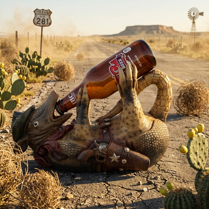 Drunk Cowboy Armadillo Sheriff Beer Wine Bottle Holder Rustic Western Decor 12"
