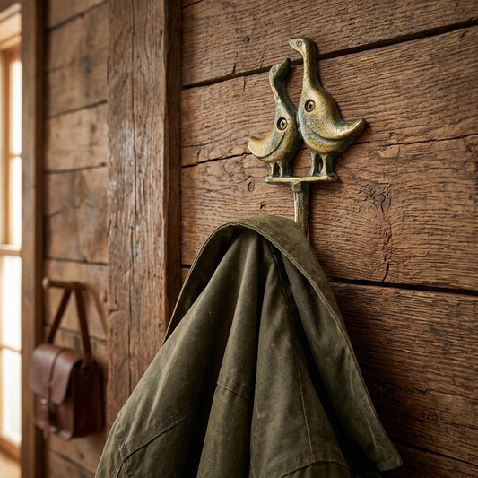 Metal Ducks Wall Hook Cast Iron Key Towel Coat Hanger Rustic Gold Finish