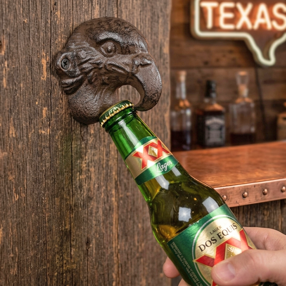 Eagle Beak Beer Bottle Opener Cast Iron Wall Mounted Rustic Brown Bar Decor