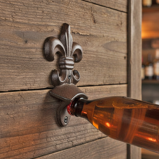 Cast Iron Fleur De Lis Beer Bottle Opener Wall Mounted Rustic Victorian Style