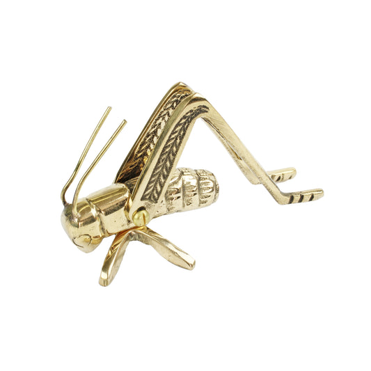 Small Gold Good Luck Metal Cricket Figurine Fireplace Hearth Solid Brass Insect