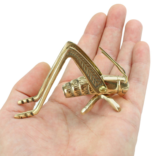 Small Gold Good Luck Metal Cricket Figurine Fireplace Hearth Solid Brass Insect
