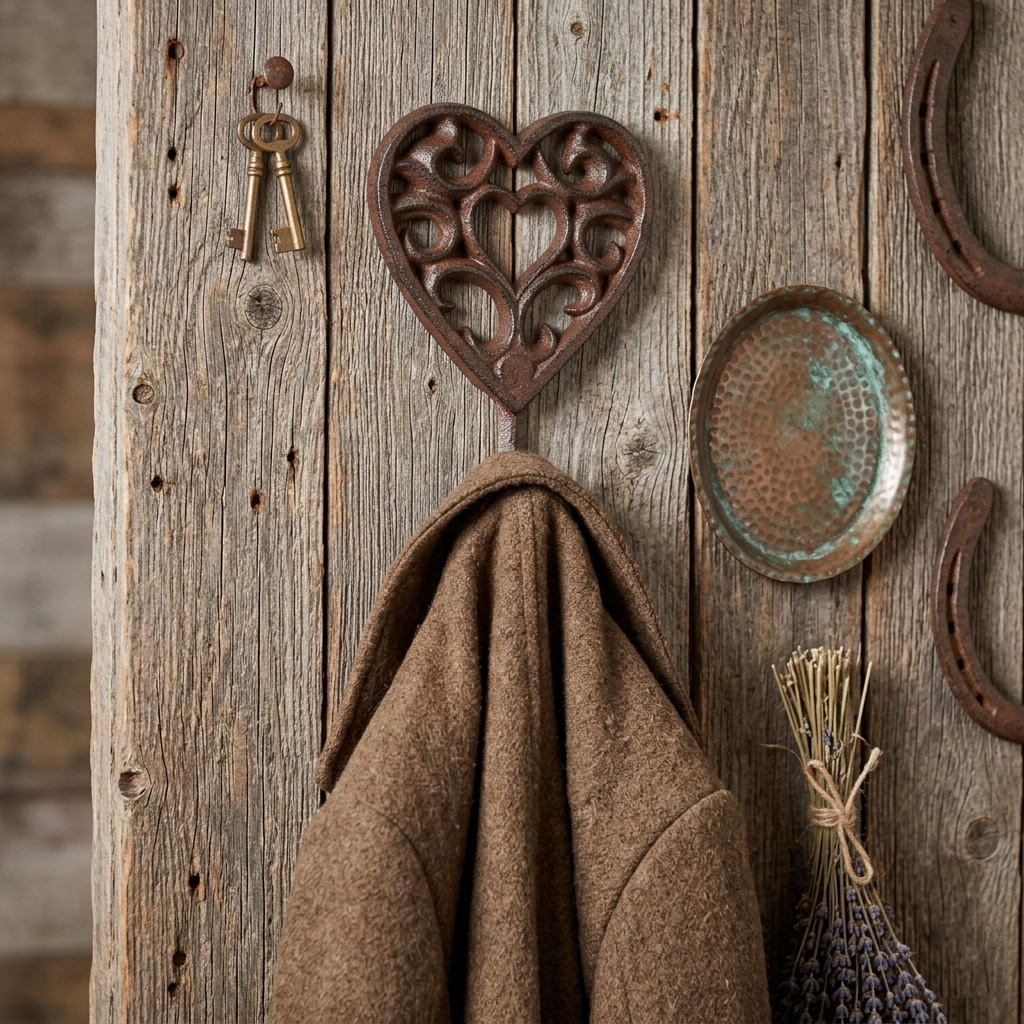 Cast Iron Heart Scrolls Wall Hook Key Towel Coat Hanger Antique Brown 7 inch
