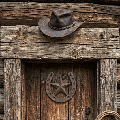 Rustic Lucky Horseshoe Star Cast Iron Decorative Brown Western Decor 5 x 4 3/4"