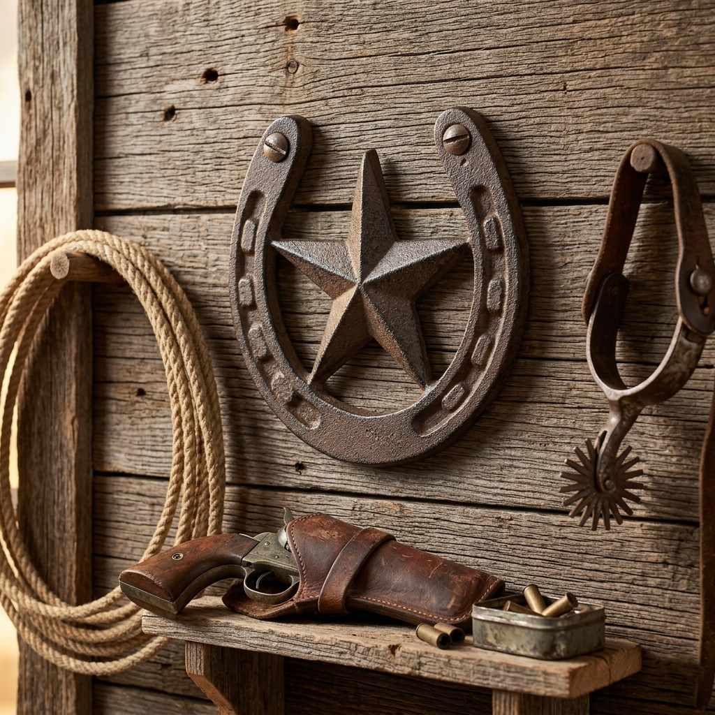 Rustic Lucky Horseshoe Star Cast Iron Decorative Brown Western Decor 5 x 4 3/4"