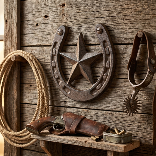 Rustic Lucky Horseshoe Star Cast Iron Decorative Brown Western Decor 5 x 4 3/4"