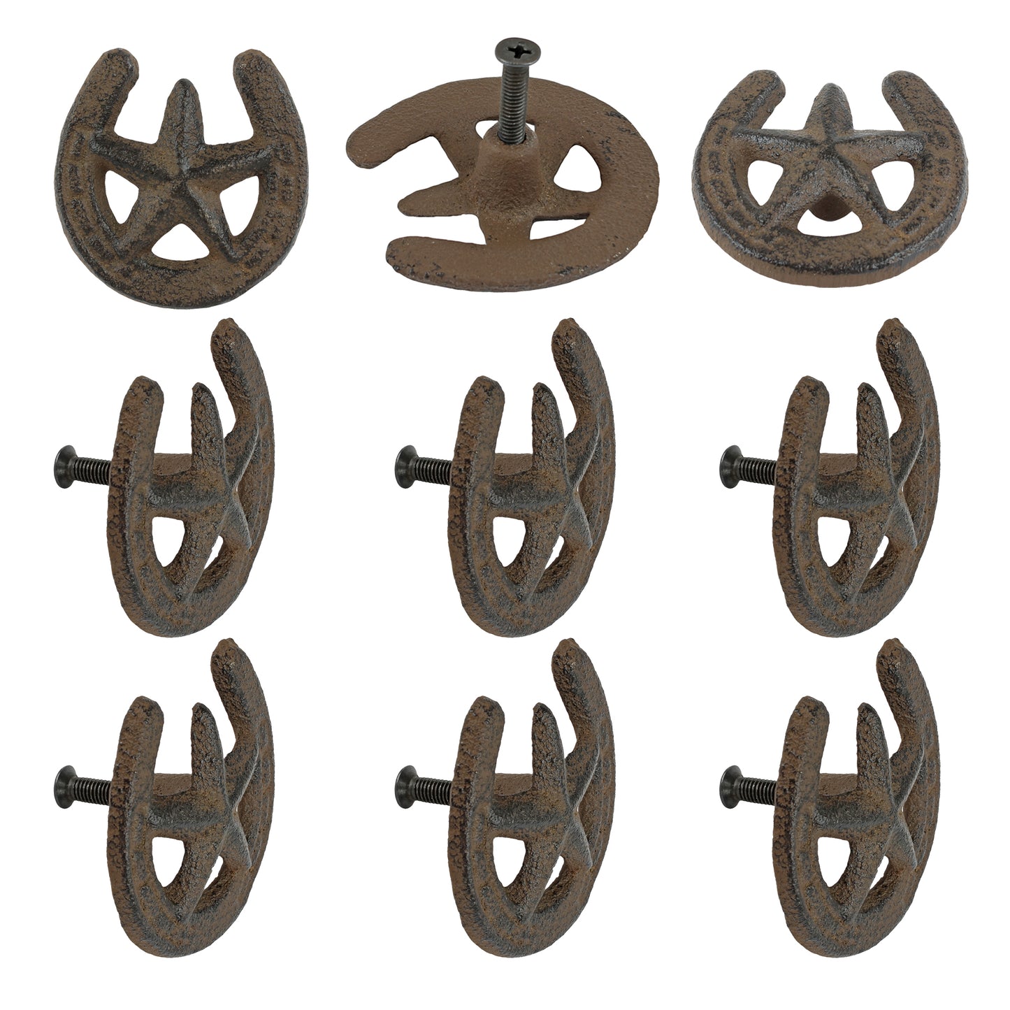 Rustic Horseshoe Star Drawer Knob Pull Cast Iron Cabinet Hardware 2 inch (Pack of 6)