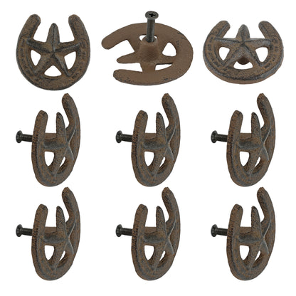 Rustic Horseshoe Star Drawer Knob Pull Cast Iron Cabinet Hardware 2 inch (Pack of 6)
