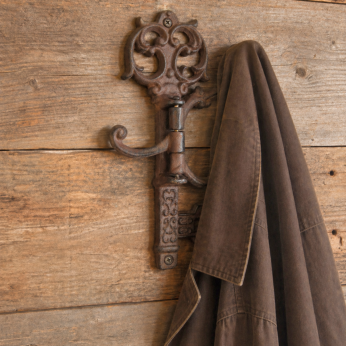Skeleton Key Shape Swivel Hook Rustic Cast Iron Coat Hat Purse Towel Hanger