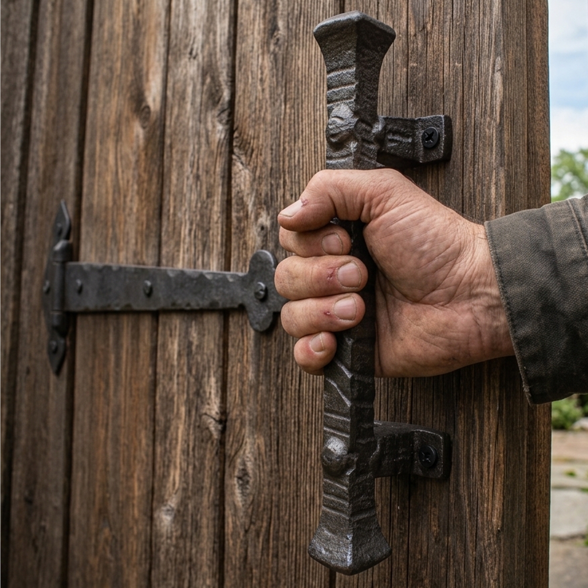 2 Cast Iron Barn Door Handle Pull Rustic Heavy Duty Gate Shed Hardware 9 3/8 in