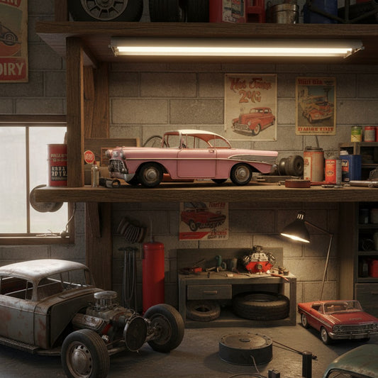 Tin Metal Pink Classic Car Figurine Garage Office Dealer Shelf Sitter 11 inch