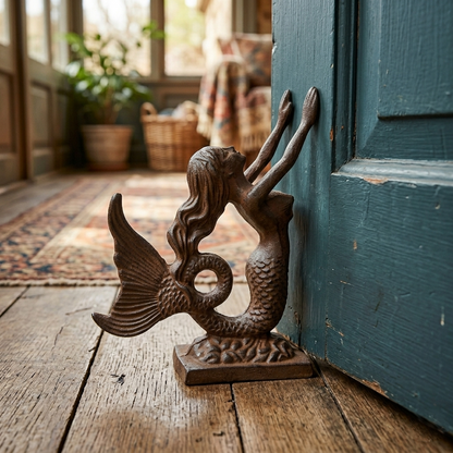 Cast Iron Mermaid Doorstop Statue Figurine Nautical Beach House Rustic Decor