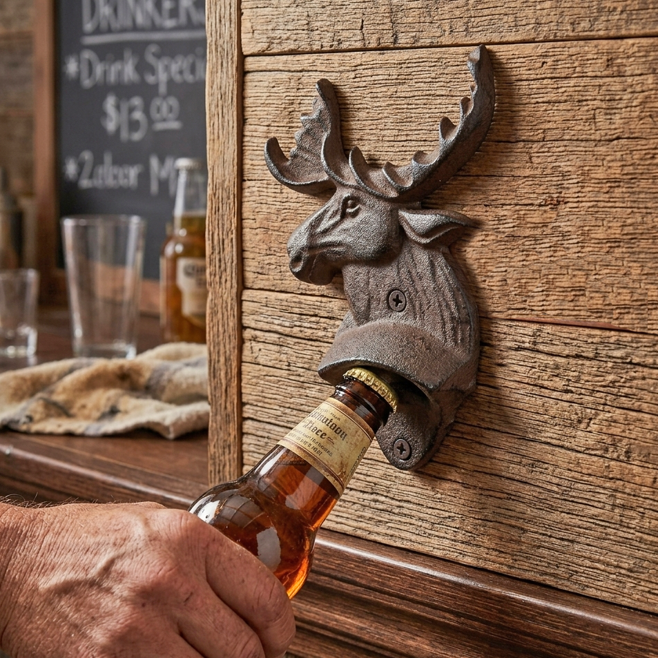 Moose Beer Bottle Opener Cast Iron Rustic Barn Cabin Lodge Decor Wall Mounted