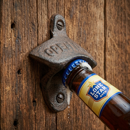 Rustic Open Here Beer Soda Bottle Opener Cast Iron Wall Mounted Antique Style