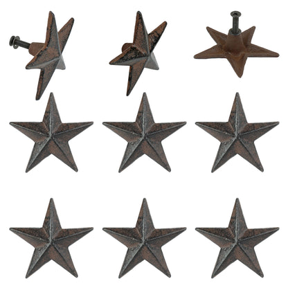 6 Rustic Star Drawer Pull Cabinet Door Handle Knobs Western Antique Style 2.5 in