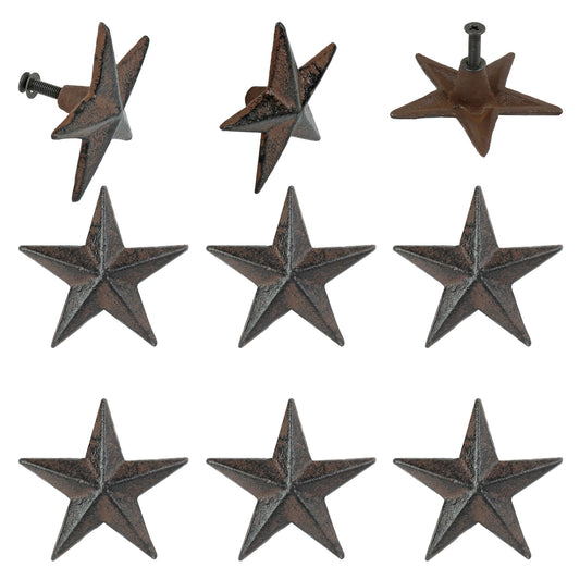 6 Rustic Star Drawer Pull Cabinet Door Handle Knobs Western Antique Style 2.5 in