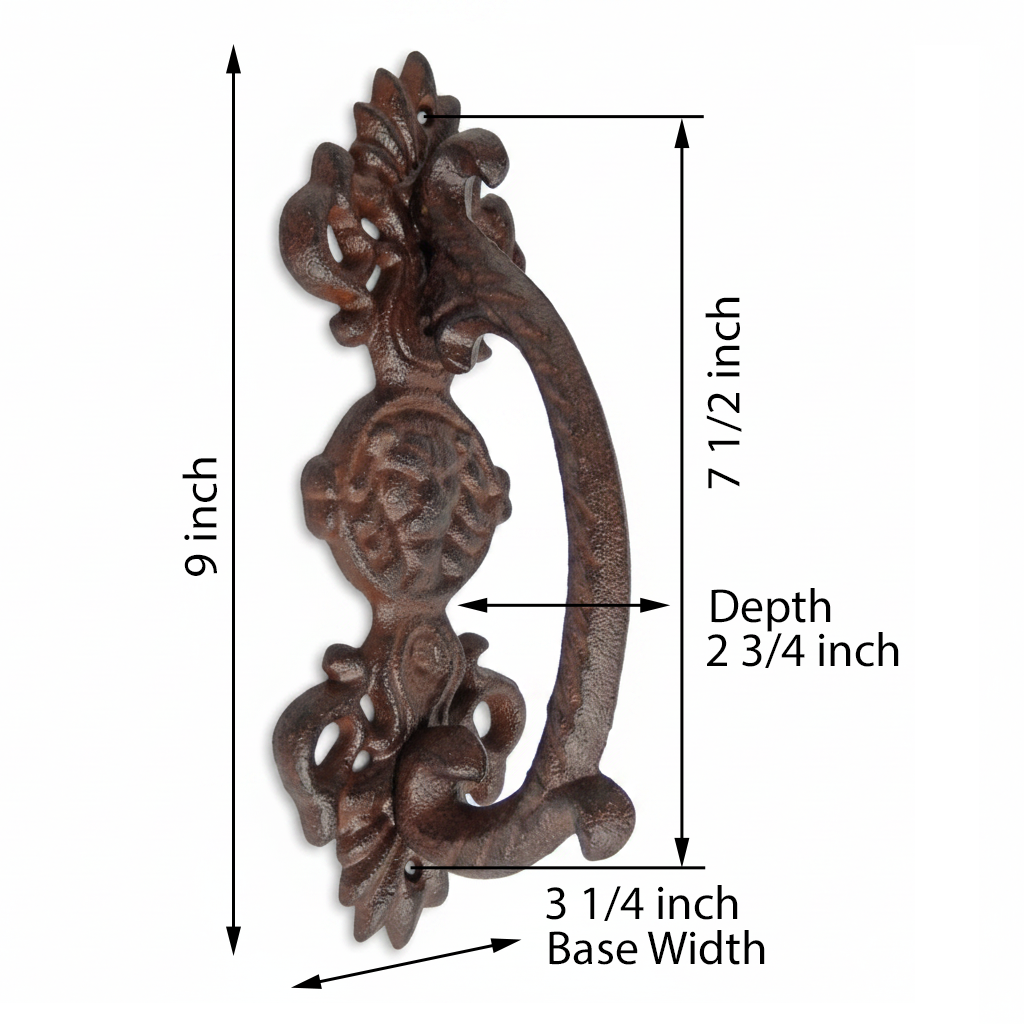 Large Lion Face Door Handle Pull Cast Iron Antique Brown Ornate Style 9 inch