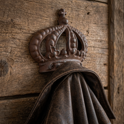 Prince Crown Wall Hook Cast Iron Towel Coat Key Hanger Rustic Brown