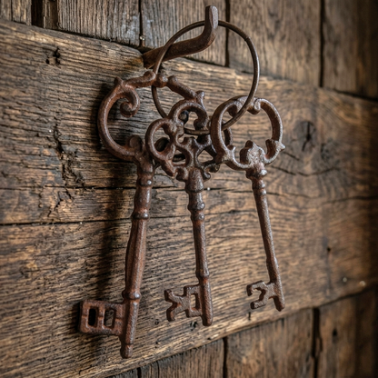 Large Cast Iron Skeleton Jail 3 Keys On Ring Rustic Western Decor Antique Brown