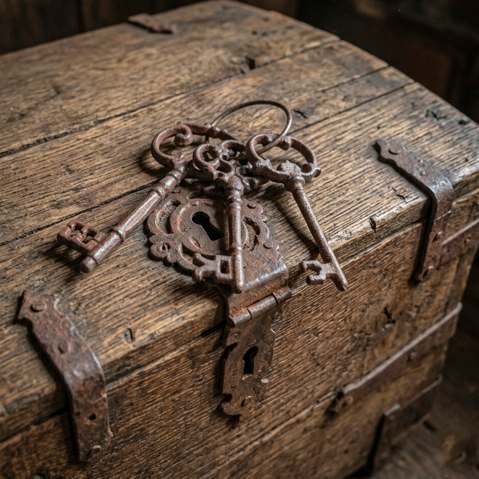 Large Cast Iron Skeleton Jail 3 Keys On Ring Rustic Western Decor Antique Brown
