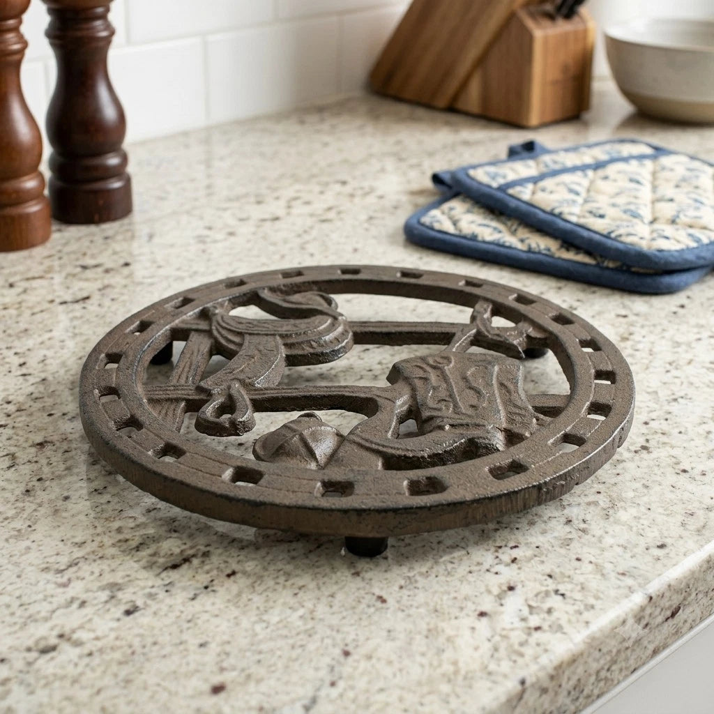 Cast Iron Western Boots Saddle Trivet Rustic Antique Style Hot Pot Plate Holder
