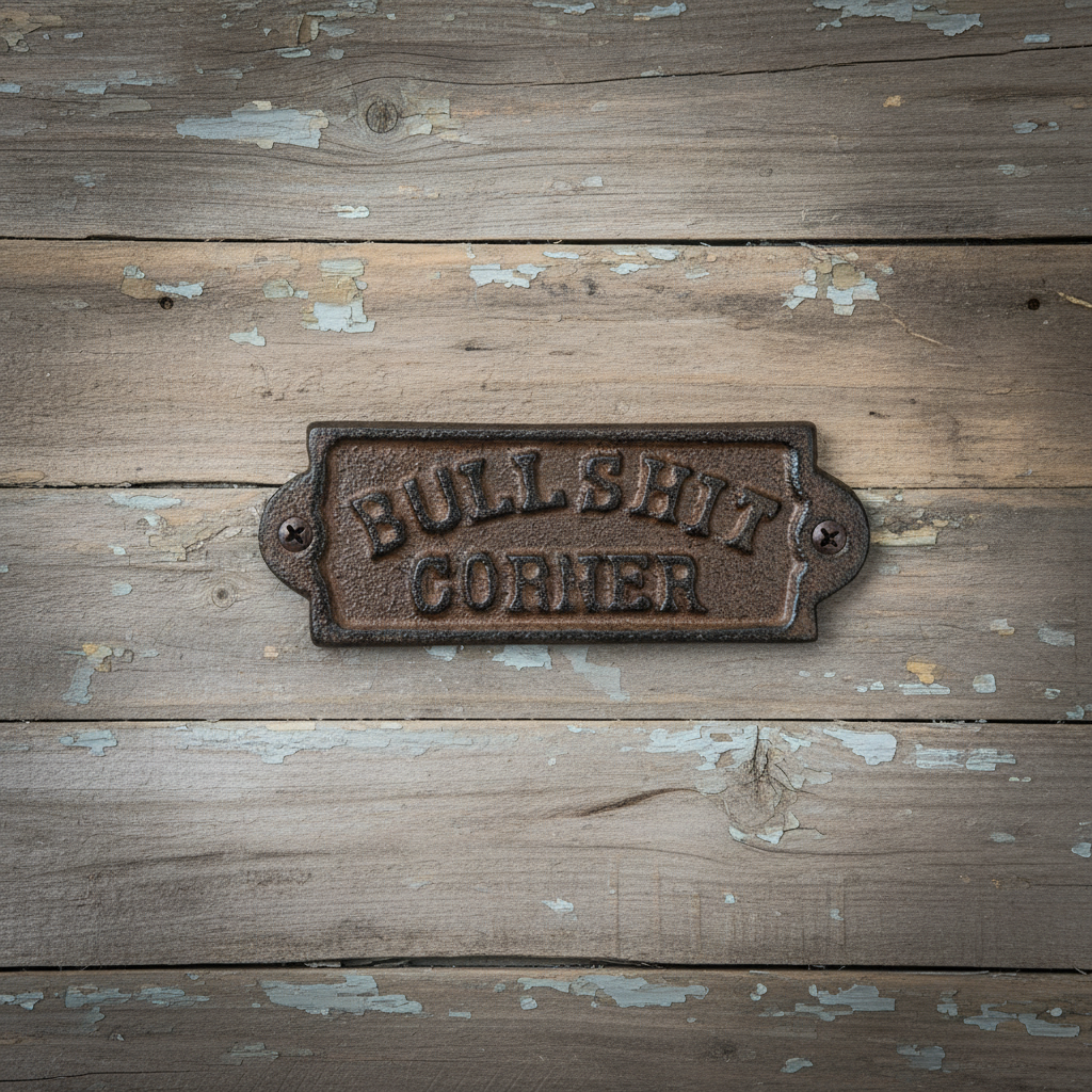 Cast Iron Bullshit Corner Sign Man Cave Wall Decor Plaque Embossed Rustic Brown