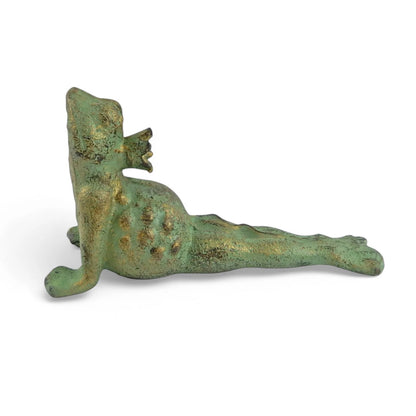 Verdigris Cast Iron Frog Prince Doorstop Yoga Pose Figurine Door Wedge Green