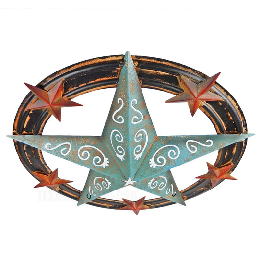 Large Metal Barn Star Wall Decor Filigree Turquoise Red Rust Accents 25 inch