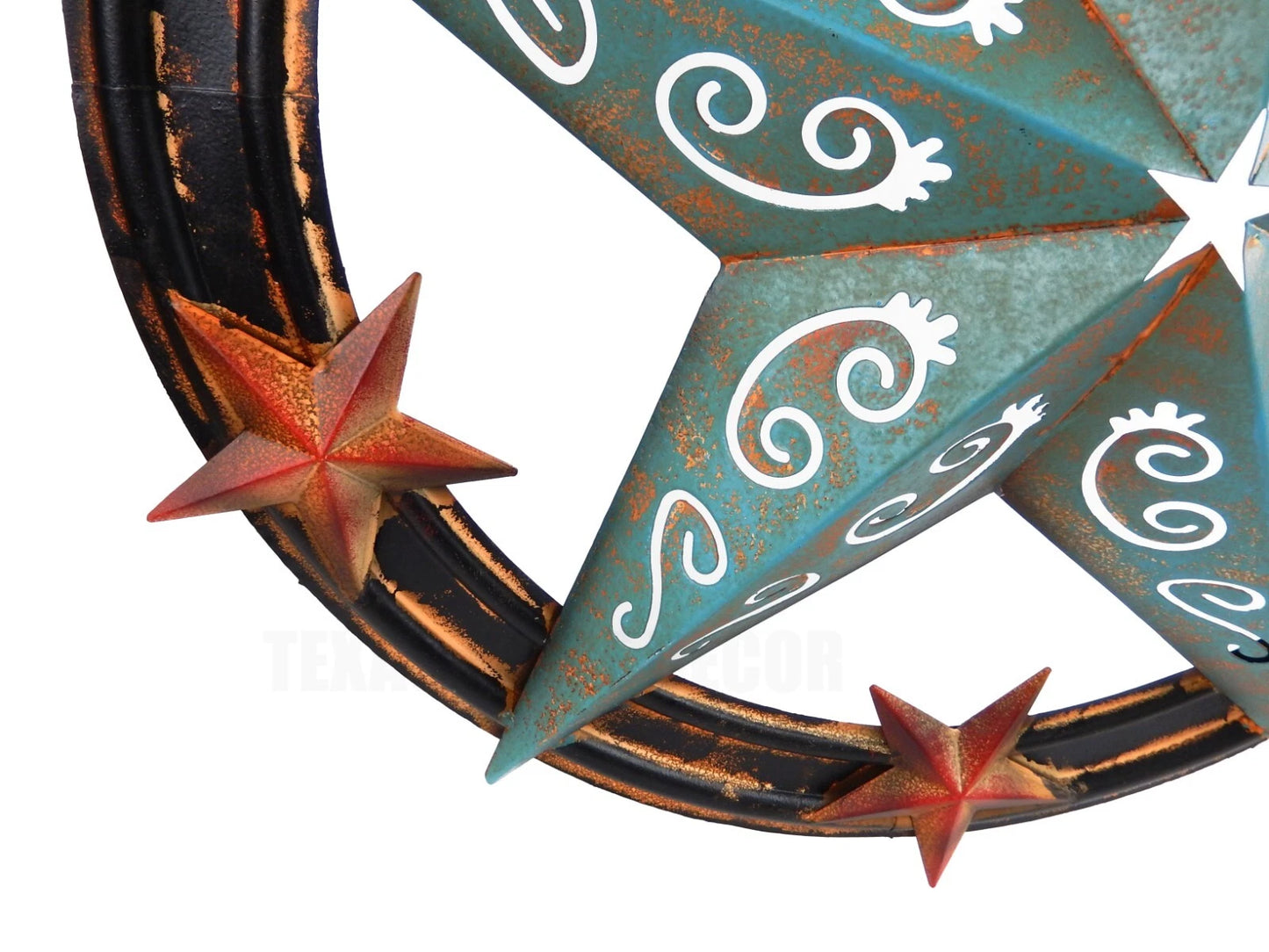 Large Metal Barn Star Wall Decor Filigree Turquoise Red Rust Accents 25 inch