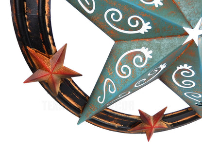 Large Metal Barn Star Wall Decor Filigree Turquoise Red Rust Accents 25 inch