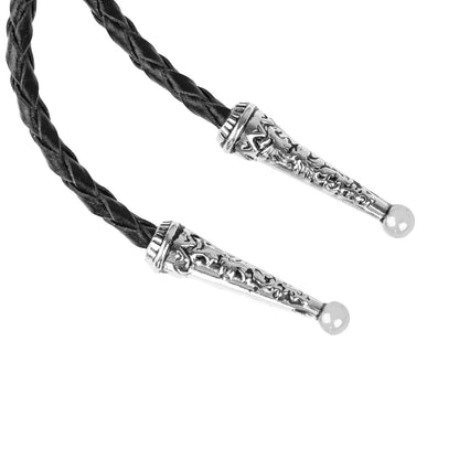 Teardrop Natural Real Black Pine Stone Bolo Tie 40" Adjustable Leather Cord