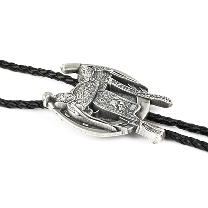 Silver Plated Horseshoe Saddle Boot Tips Bolo Tie 38 inch Leather Cord Western
