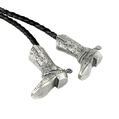 Silver Plated Horseshoe Saddle Boot Tips Bolo Tie 38 inch Leather Cord Western