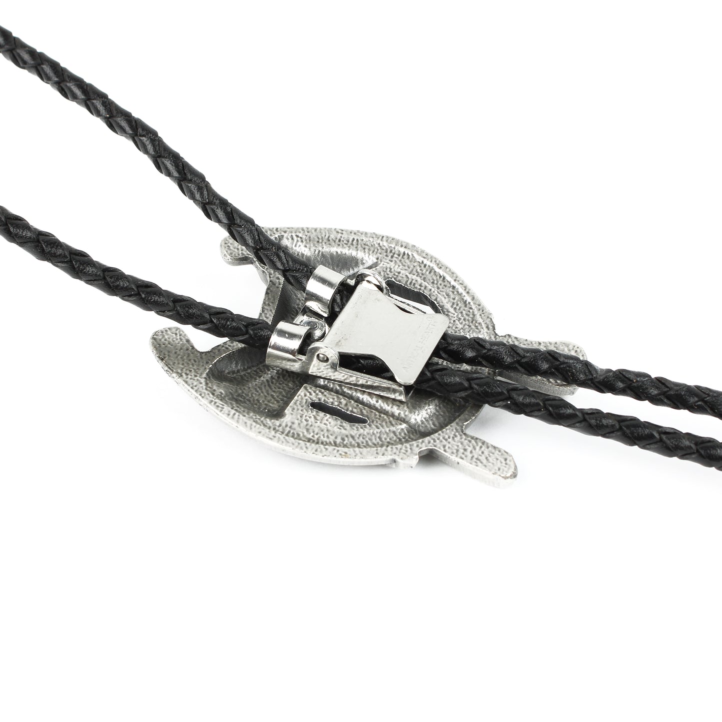 Silver Plated Horseshoe Saddle Boot Tips Bolo Tie 38 inch Leather Cord Western