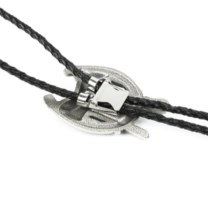 Silver Plated Horseshoe Saddle Boot Tips Bolo Tie 38 inch Leather Cord Western
