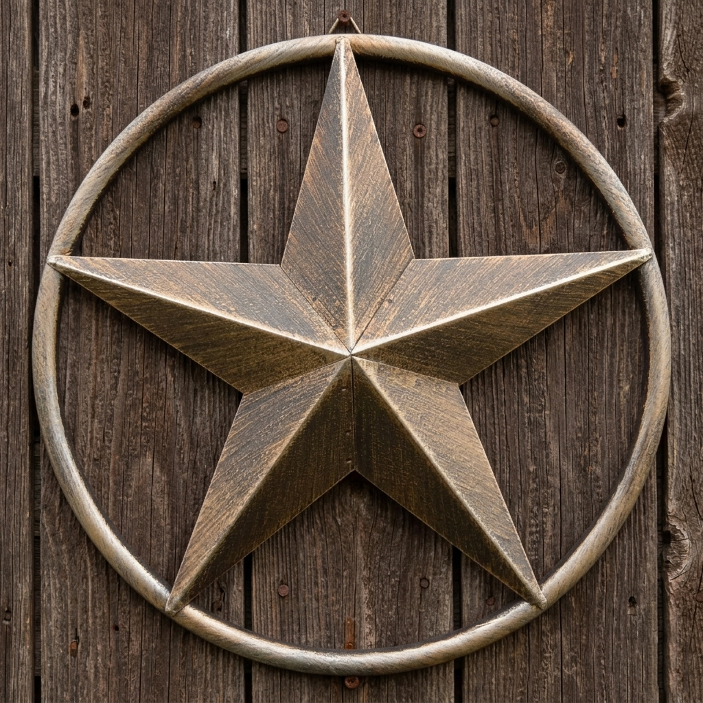12" Metal Texas Barn Star Tube Ring Brushed Copper Silver Finish Plaque Sign