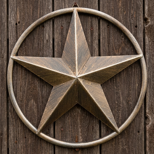 12" Metal Texas Barn Star Tube Ring Brushed Copper Silver Finish Plaque Sign