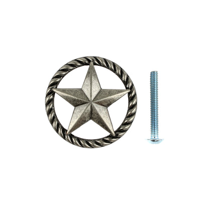 Antique Silver Texas Star Rope Round Drawer Knob Pull Cabinet Hardware 1.5 in