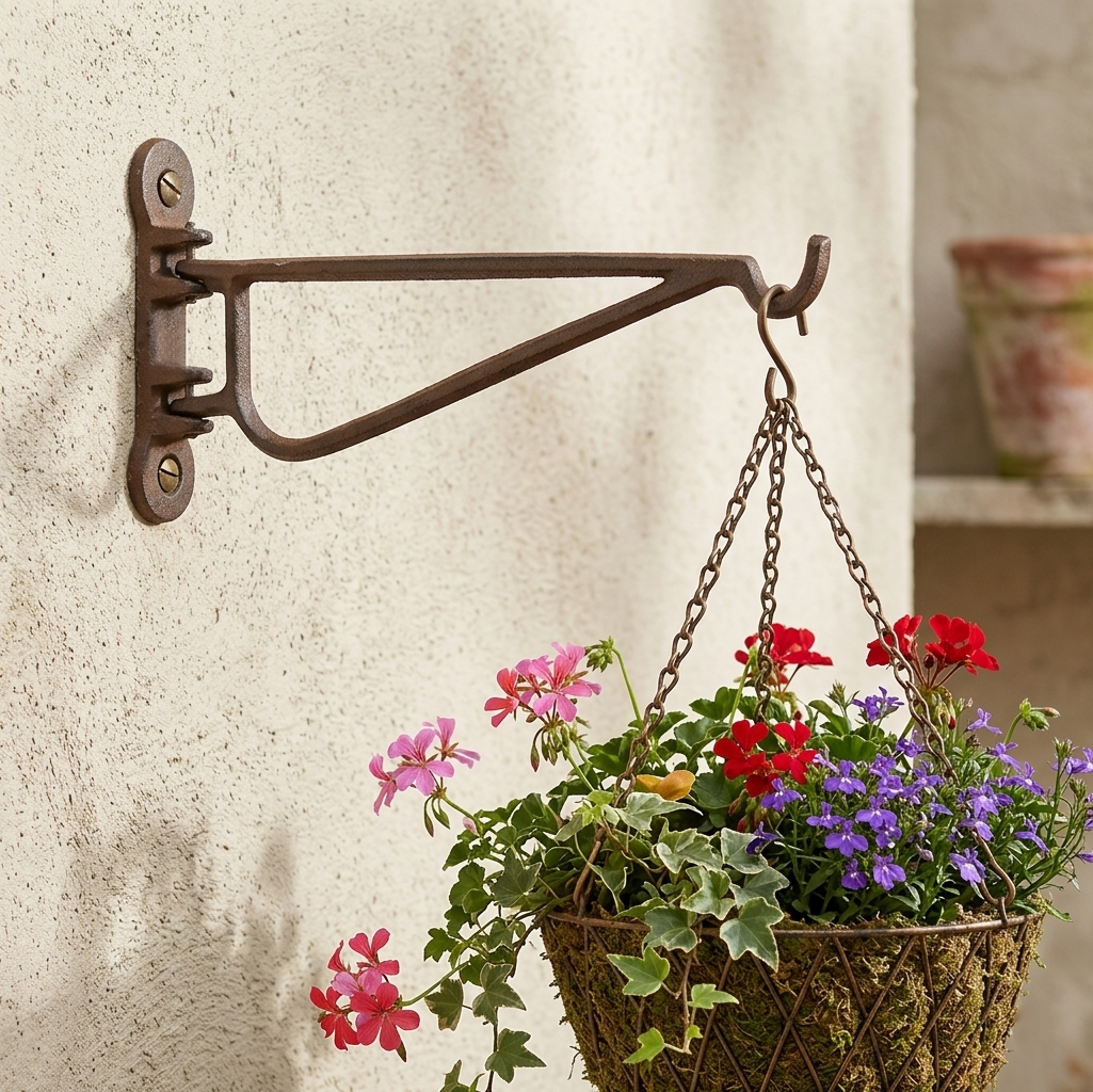 Rustic Cast Iron Swivel Wall Hook Flower Pot Basket Holder Wall Mounted 9 1/4 in