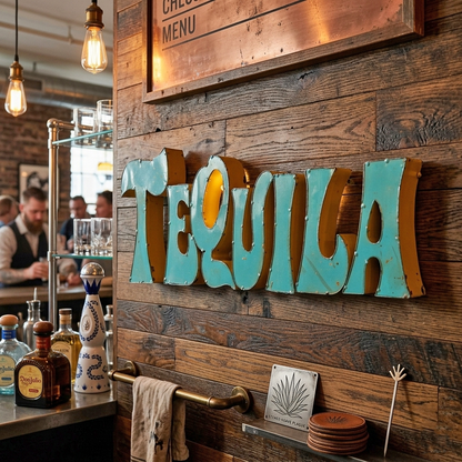 Tequila Recycled Metal Sign Colorful Mexican Bar Cantina Wall Decor 27 in