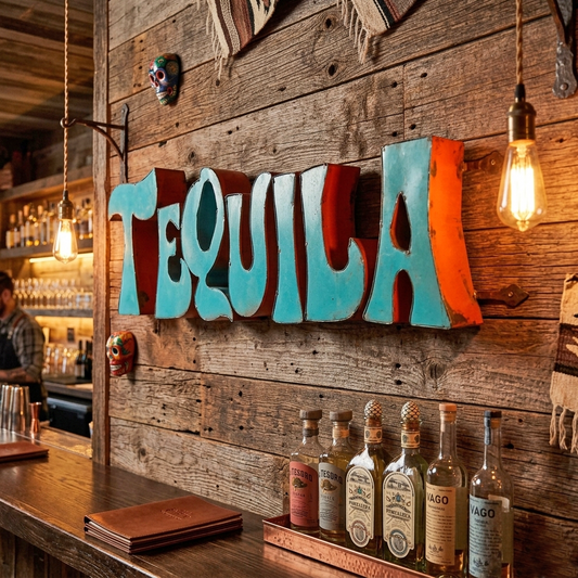 Tequila Recycled Metal Sign Colorful Mexican Bar Cantina Wall Decor 20 inch