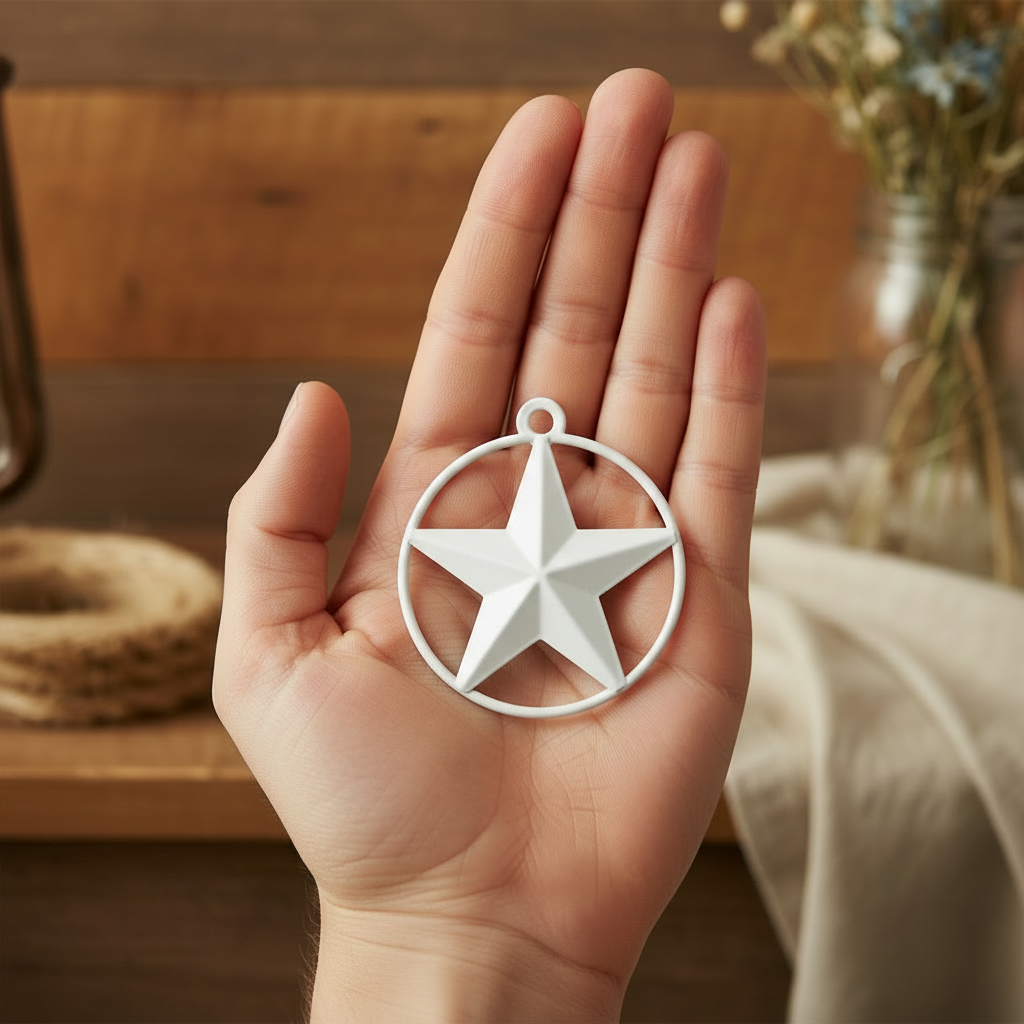 White Tiny Small Metal Barn Star with Smooth Ring 3 inch Matte Finish