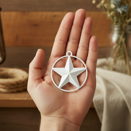 White Tiny Small Metal Barn Star with Smooth Ring 3 inch Matte Finish