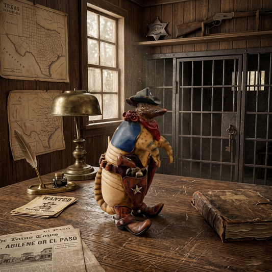 Cowboy Armadillo Sheriff Figurine Statue Texas Flag Hand Painted 10.5" Tall