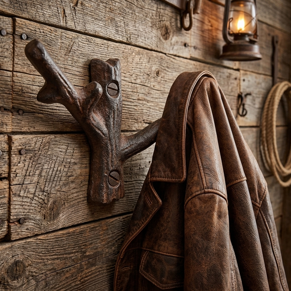 Tree Branch Double Wall Hook Cast Iron Towel Coat Hat Hanger Rustic Brown