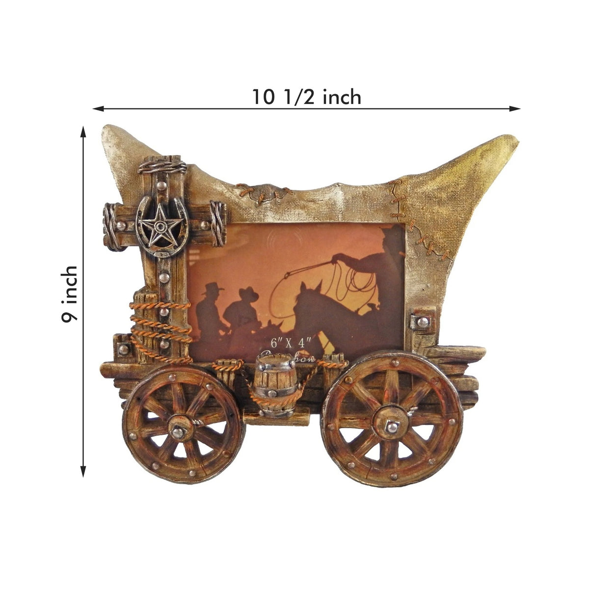 Western Covered Wagon Photo Frame 4x6 Rustic Cross Cowboy Star Horseshoe Barrell