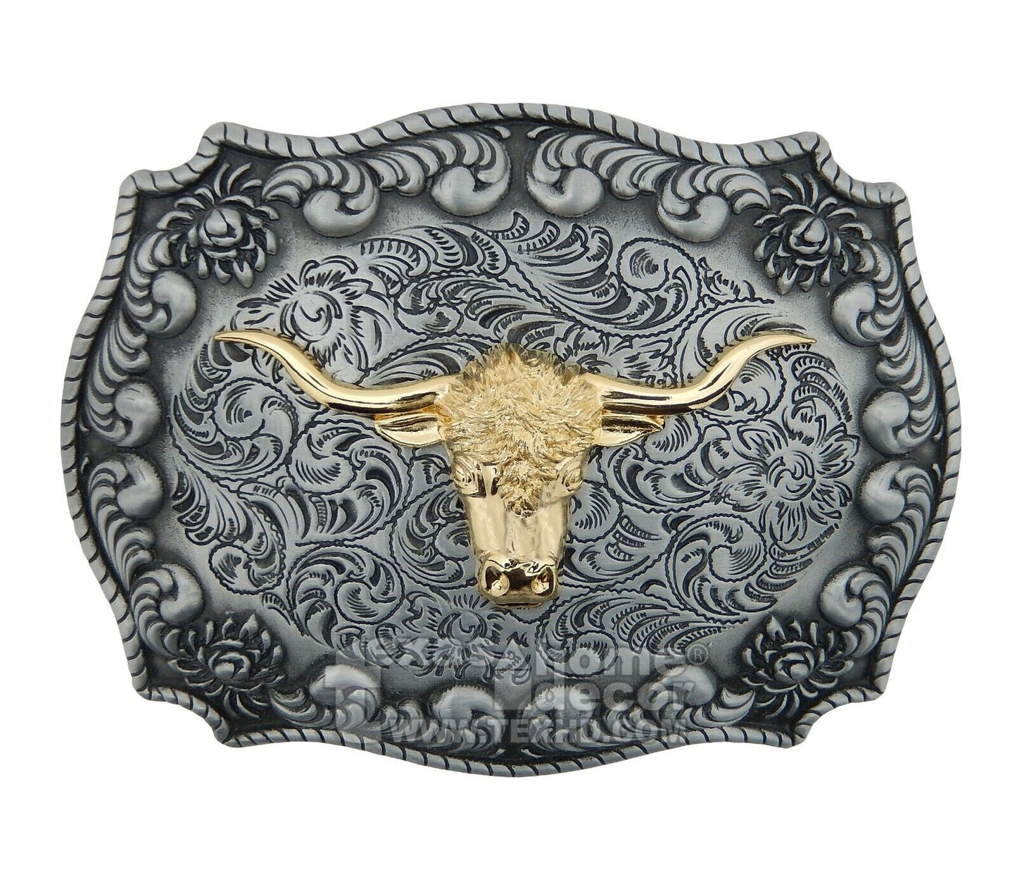 Men's Longhorn Belt Buckle Western Texas Steer Silver Gold Tone Fits 1.5" Belts