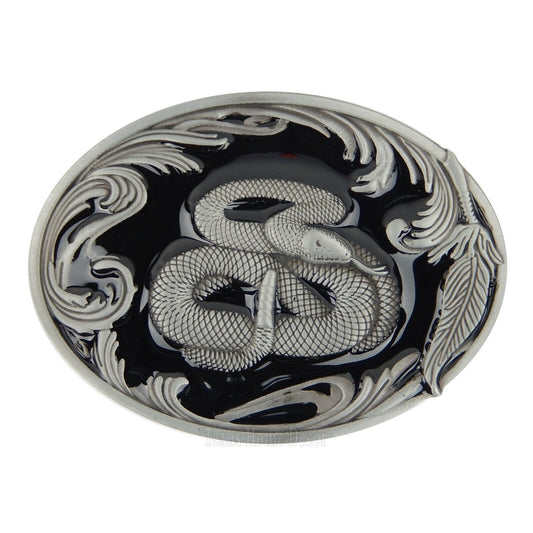 Western Floral Snake Men's Belt Buckle Antique Silver Enamel Fits 1.5" Belt