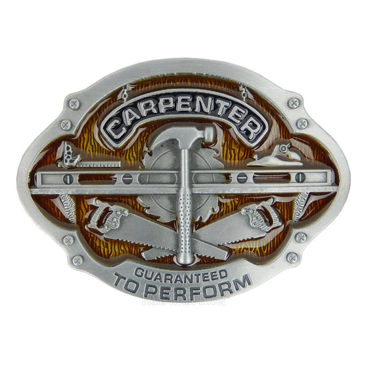 Carpenter Men's Belt Buckle Antique Silver Yellow Enamel Fits 1.5" Belt Width